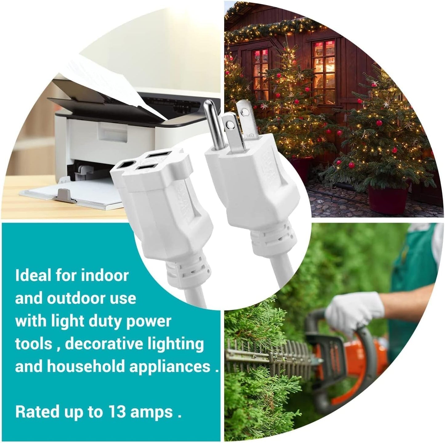 35 Ft Indoor/Outdoor Extension Cord 16/3 SJTW, 3-Prong Grounded Plug, White General Purpose Power Cord, Water & Weather Resistant, Flame Retardant, DCOC-0207-DC