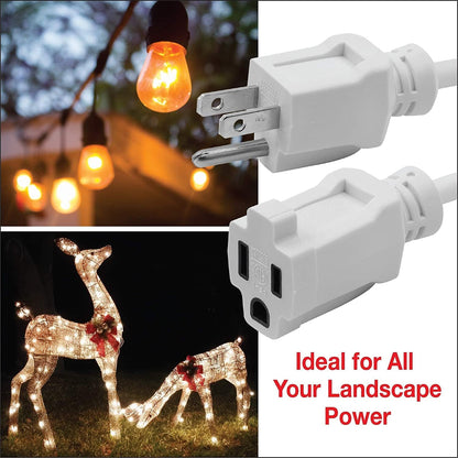 35 Ft Indoor/Outdoor Extension Cord 16/3 SJTW, 3-Prong Grounded Plug, White General Purpose Power Cord, Water & Weather Resistant, Flame Retardant, DCOC-0207-DC